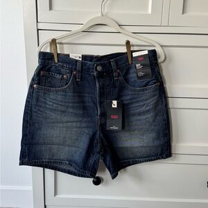 Levi's 501 Mid Thigh Lightweight Denim Women’s Jean Shorts, Dark Wash, 30